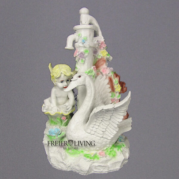 Riesen Elfe mit Schwan und Brunnen Gartenfigur